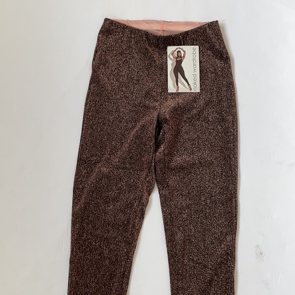 Naked Wardrobe brown pink Rust metallic leggings S NWT - Picture 3 of 5